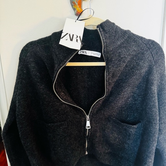 ZARA Soft Knit Charcoal Grey Marl Cardigan NWT - Picture 2 of 6